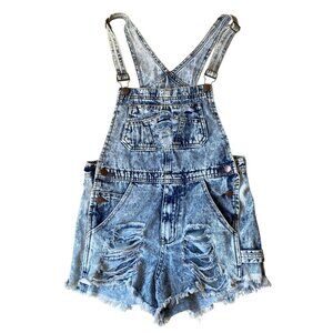 Vintage Grunge Denim Shortalls Bibs Distressed Festival Concert Ranch Cowgirl-S
